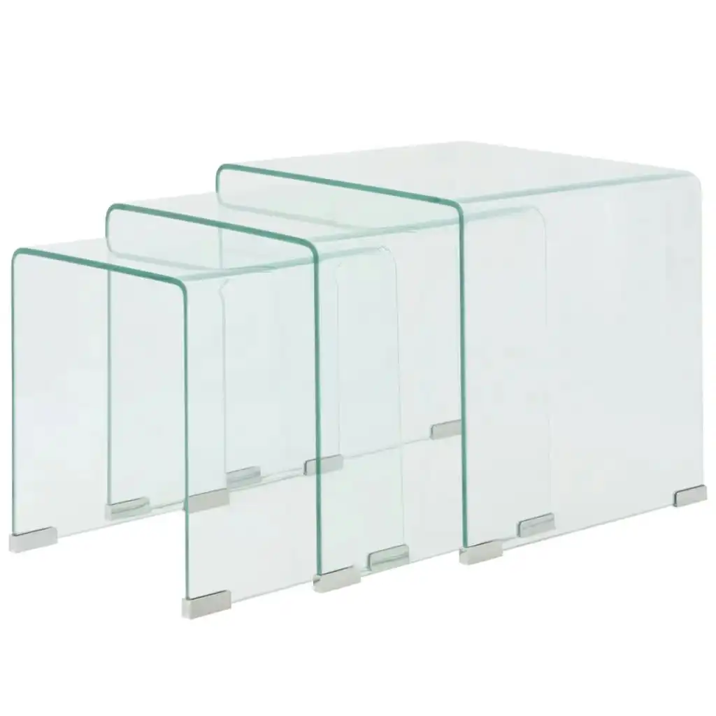 Three Piece Nesting Table Set Tempered Glass Clear 244190