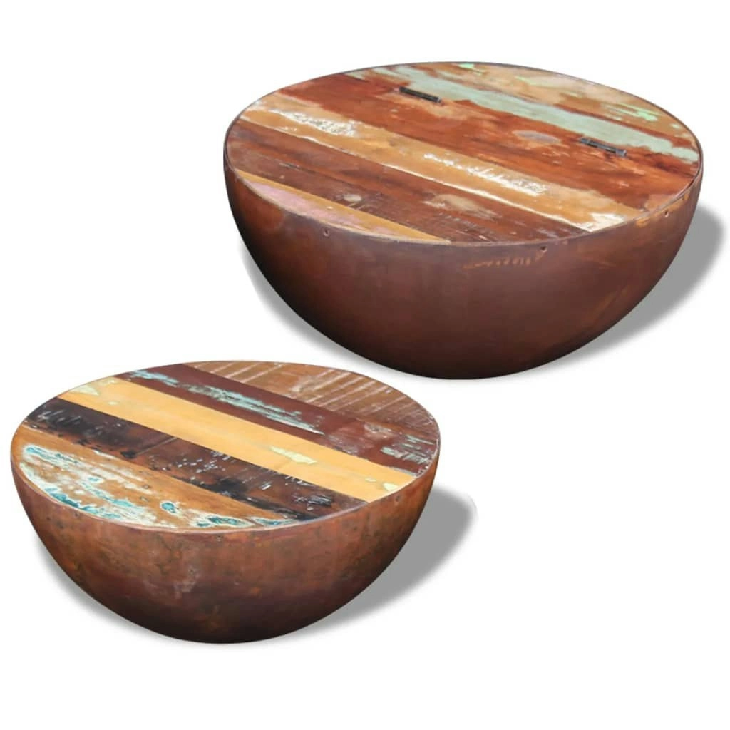 Two Piece Bowl Shaped Coffee Table Set Solid Reclaimed Wood 243352