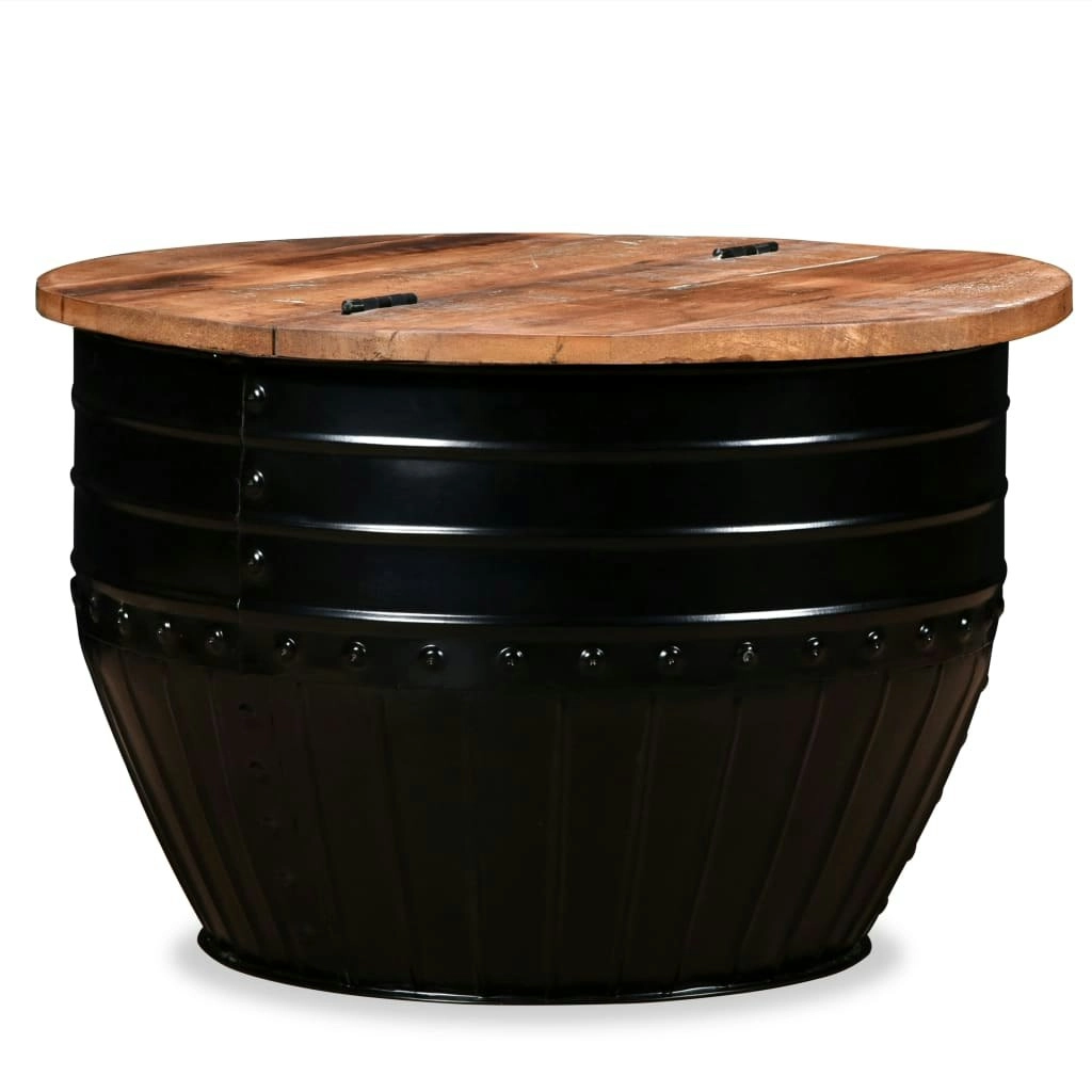 Coffee Table Solid Reclaimed Wood Black Barrel Shape 245255