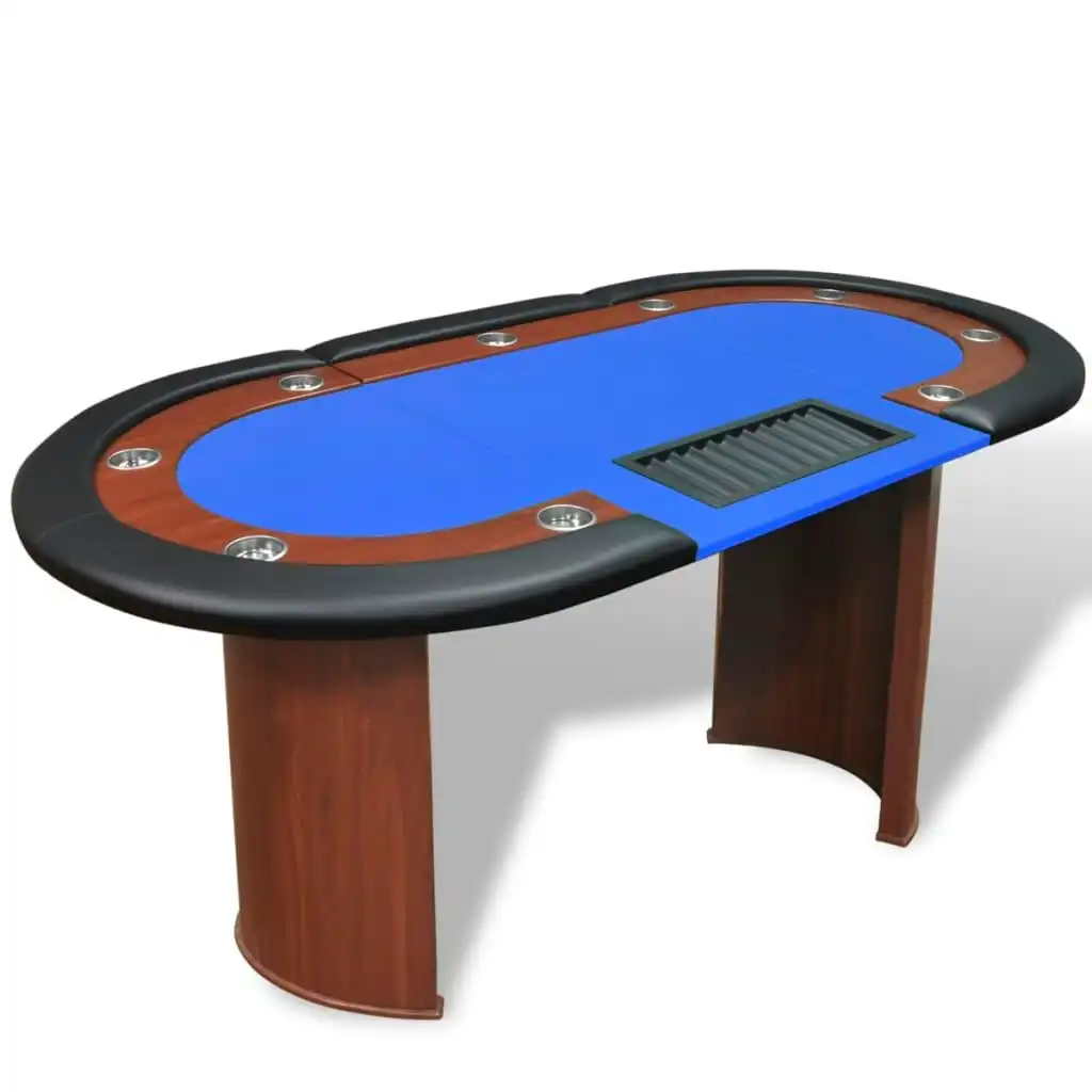 10-Player Poker Table with Dealer Area and Chip Tray Blue 80134