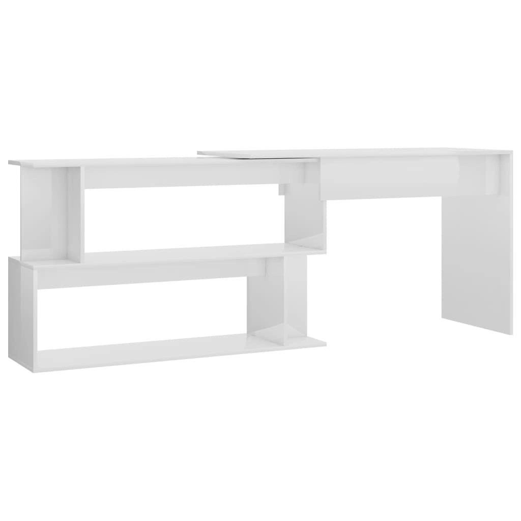 Corner Desk High Gloss White 200x50x76 cm Engineered Wood 801104