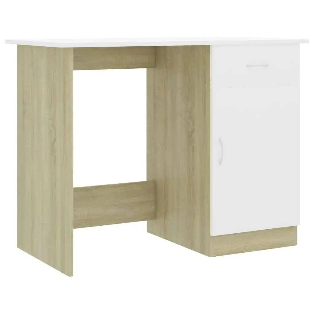 Desk White and Sonoma Oak 100x50x76 cm Engineered Wood 801085