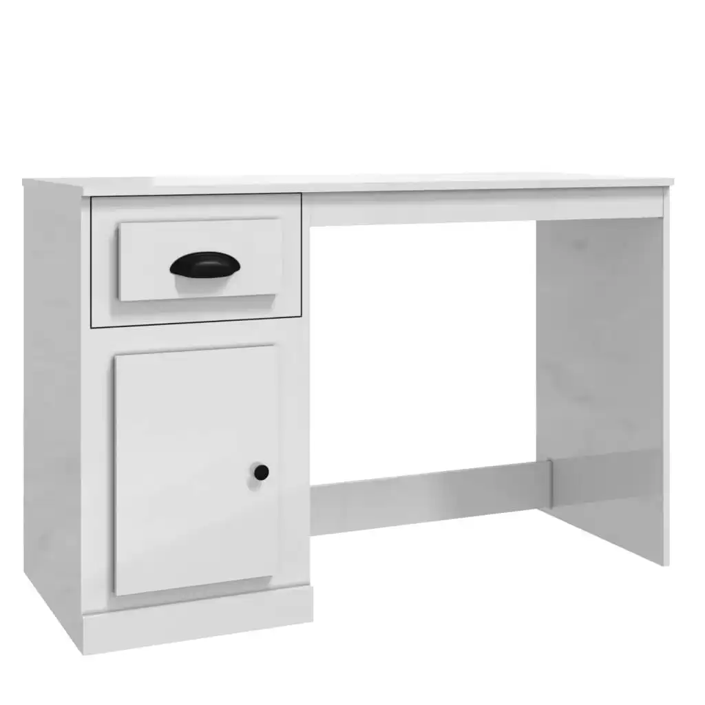 Desk with Drawer High Gloss White 115x50x75 cm Engineered Wood 816474