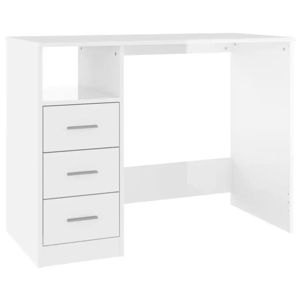 Desk with Drawers High Gloss White 102x50x76 cm Engineered Wood 823034