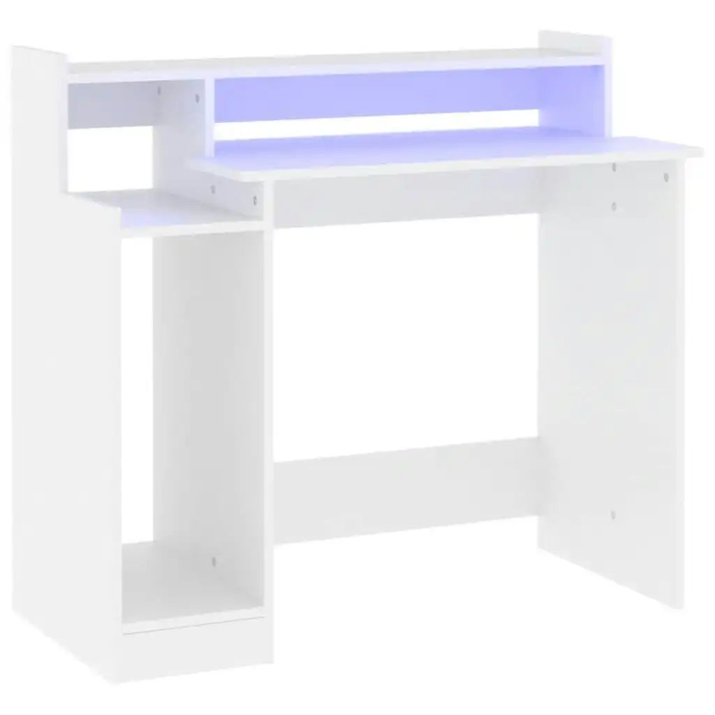 Desk with LED Lights White 97x45x90 cm Engineered Wood 805552