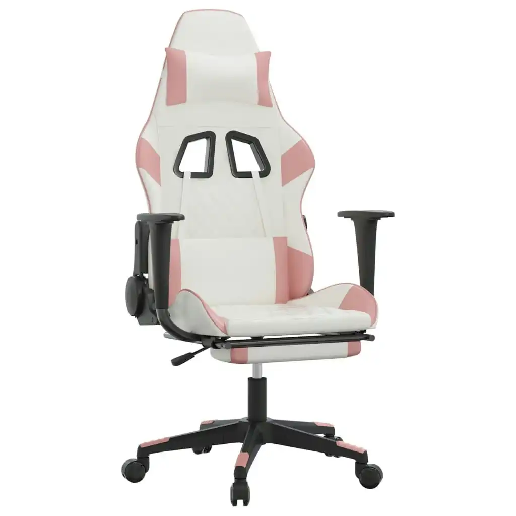 Gaming Chair with Footrest White and Pink Faux Leather 3143772