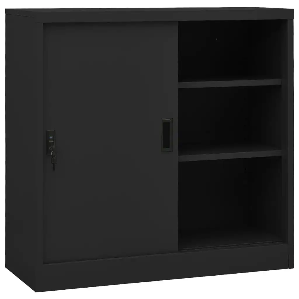 Office Cabinet with Sliding Door Anthracite 90x40x90 cm Steel 335953