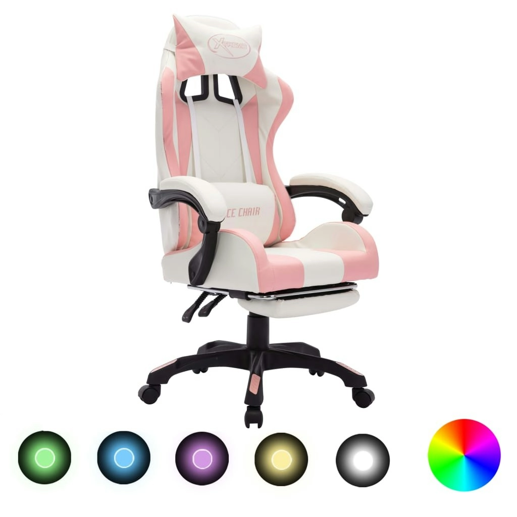 Racing Chair with RGB LED Lights Pink and White Faux Leather 288014