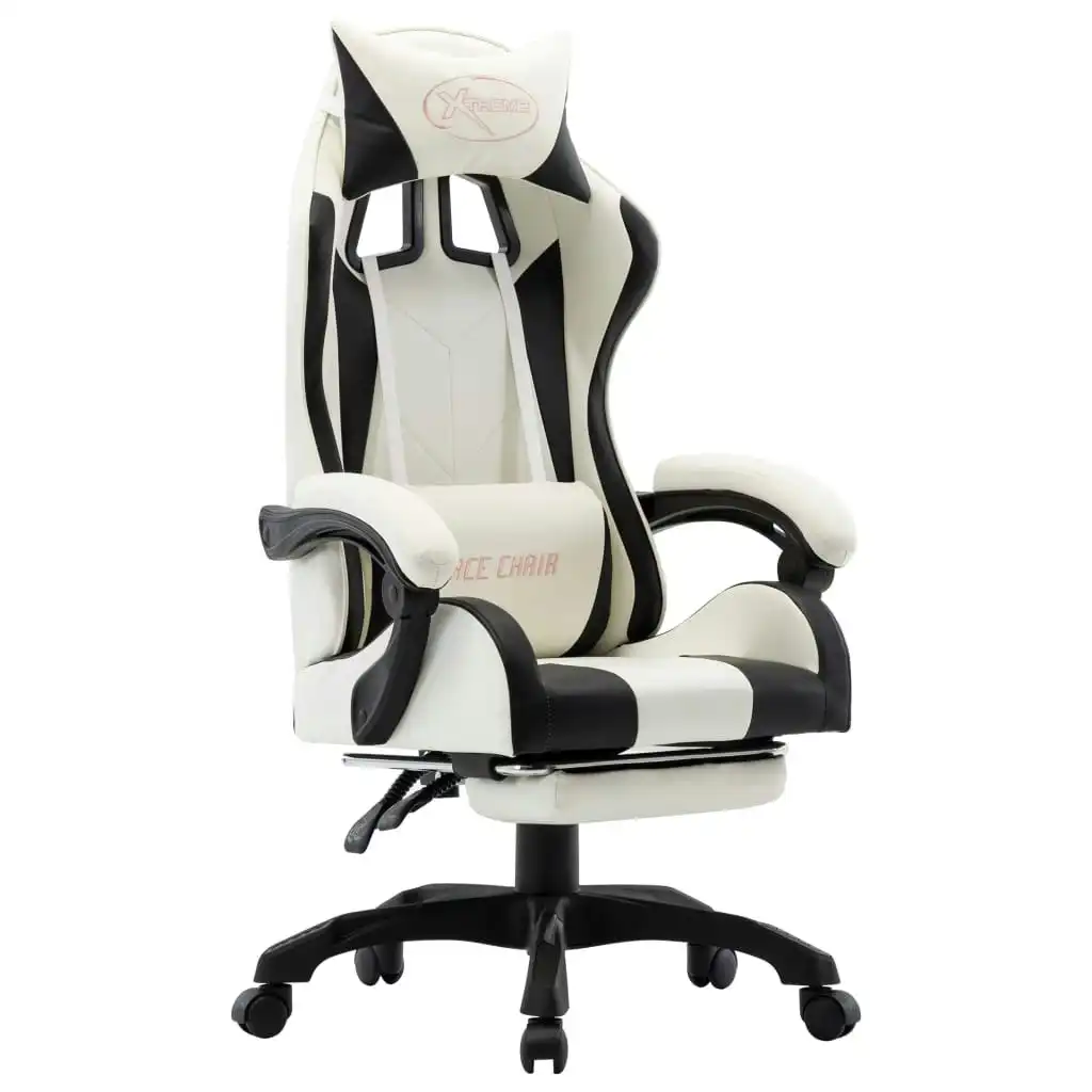 Racing Chair with Footrest Black and White Faux Leather 287995