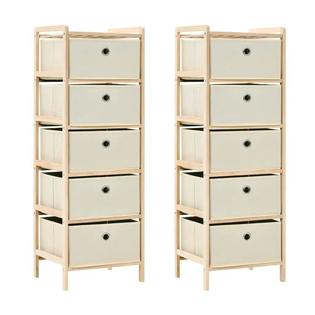 Storage Racks with 5 Fabric Baskets 2 pcs Beige Cedar Wood 276232