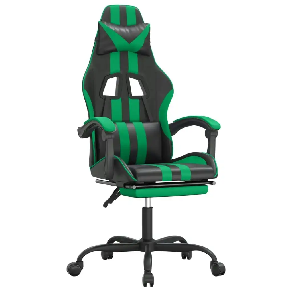 Swivel Gaming Chair with Footrest Black&Green Faux Leather 349534