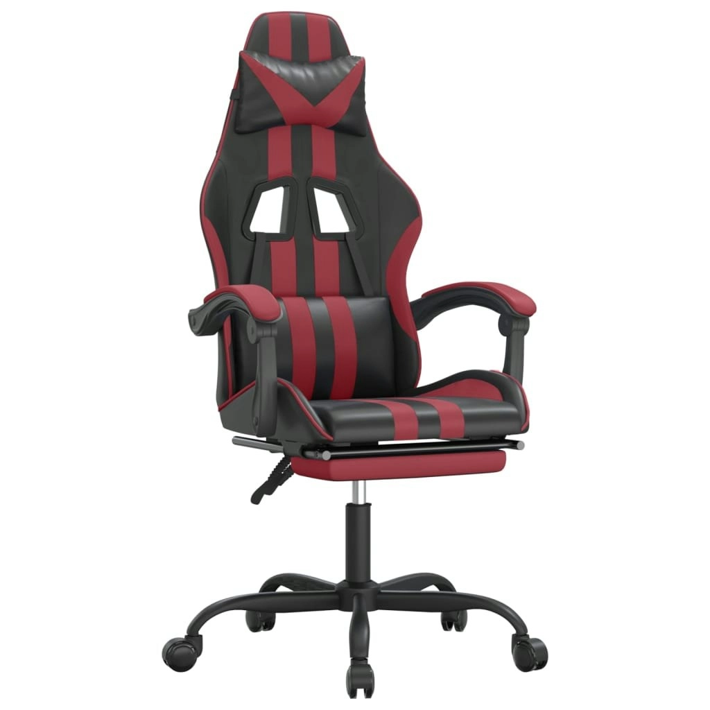 Swivel Gaming Chair with Footrest Black&Wine Red Faux Leather 349538