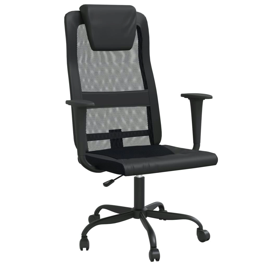 Office Chair Height Adjustable Black Mesh Fabric and Faux Leather 353019