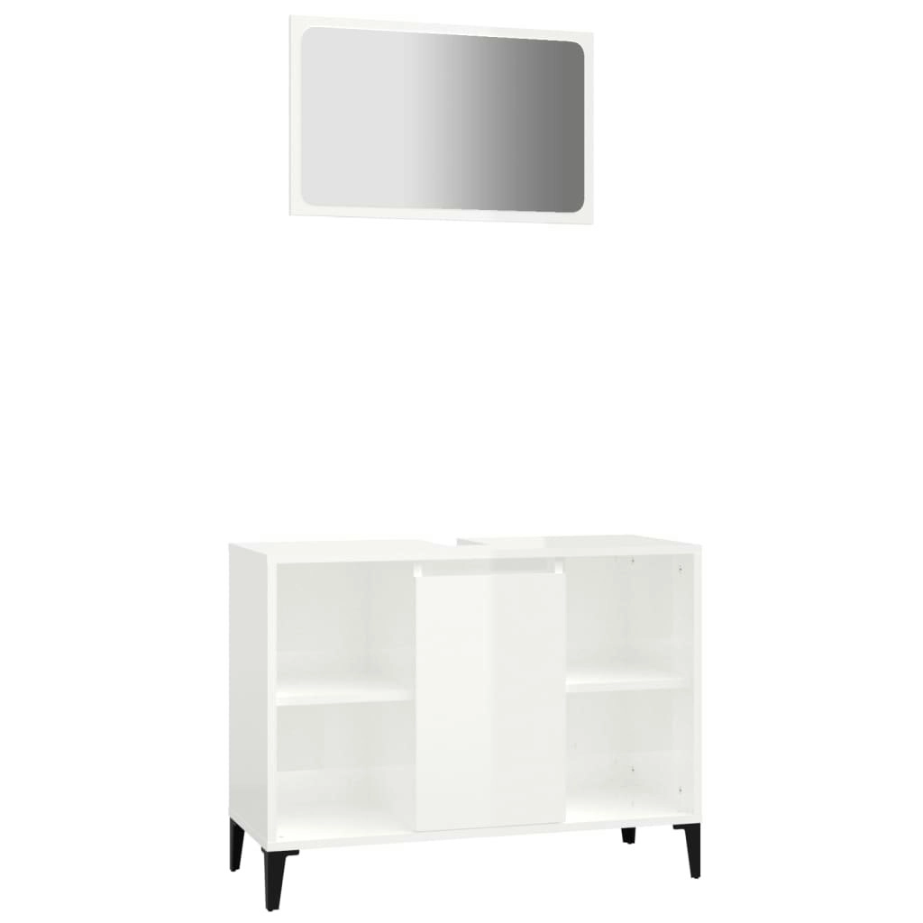 2 Piece Bathroom Furniture Set High Gloss White Engineered Wood 3185716