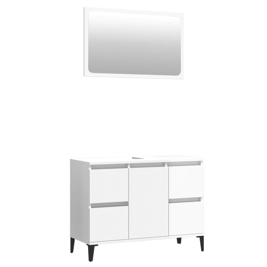 2 Piece Bathroom Furniture Set High Gloss White Engineered Wood 3185706