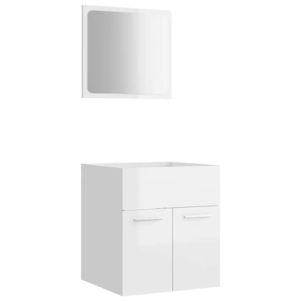 2 Piece Bathroom Furniture Set High Gloss White Engineered Wood 804779