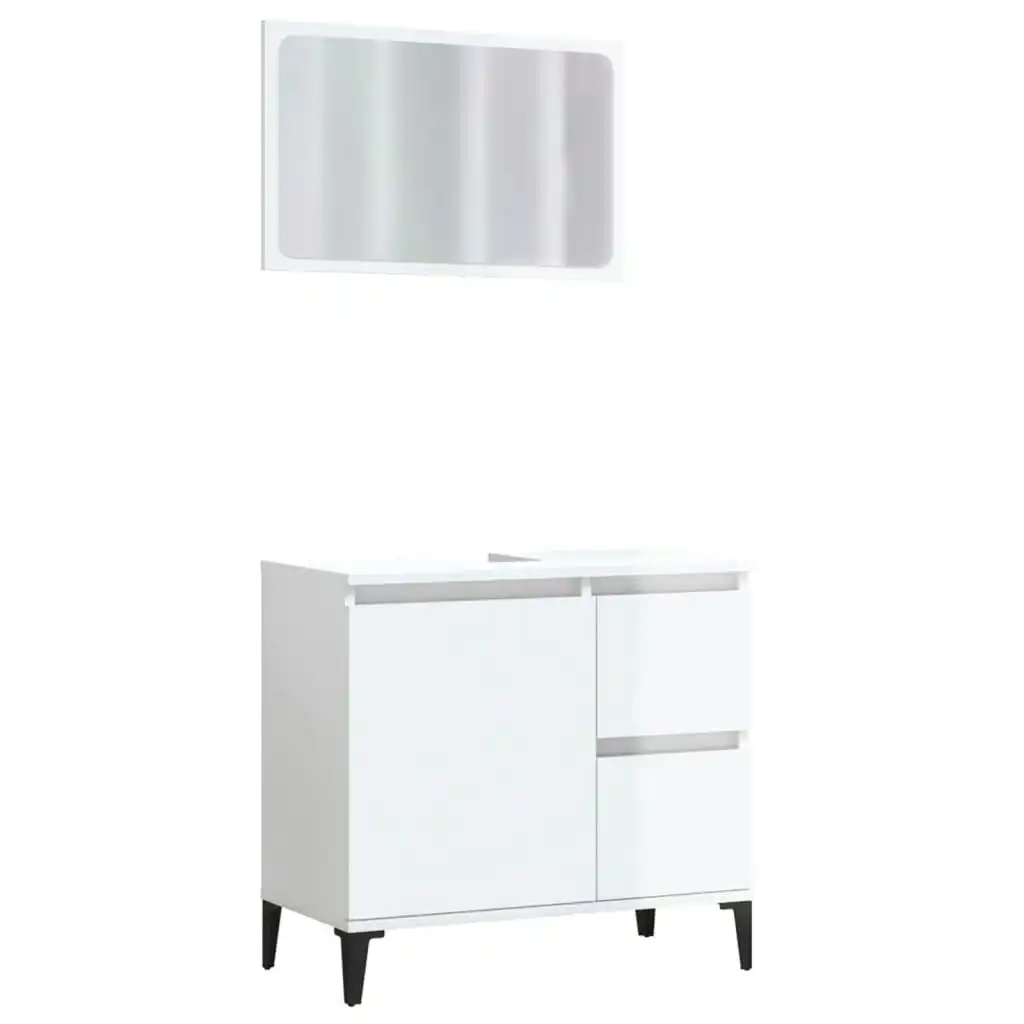 2 Piece Bathroom Furniture Set High Gloss White Engineered Wood 3185568