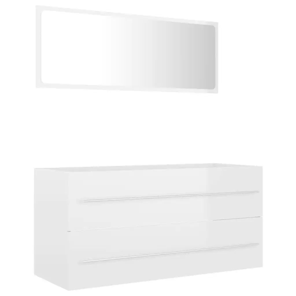 2 Piece Bathroom Furniture Set High Gloss White Engineered Wood 804860