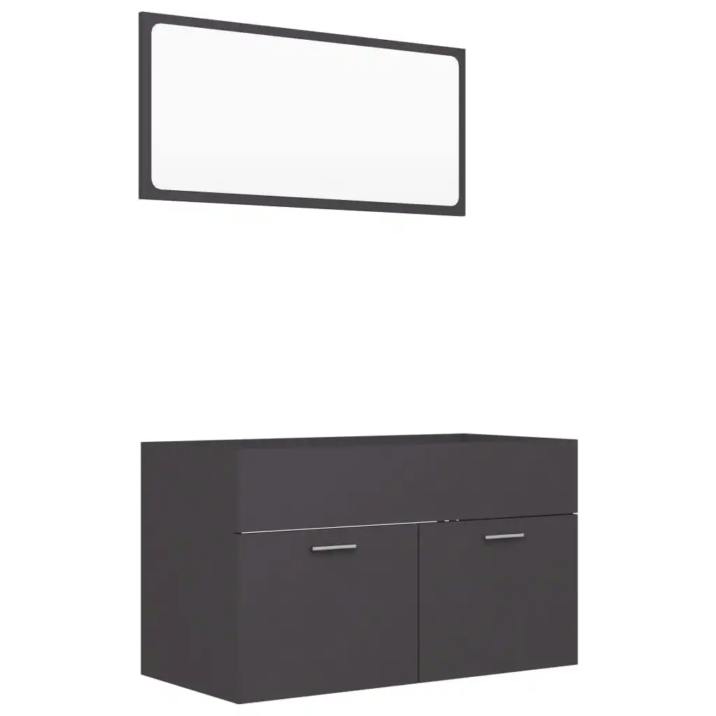 2 Piece Bathroom Furniture Set Grey Engineered Wood 804793