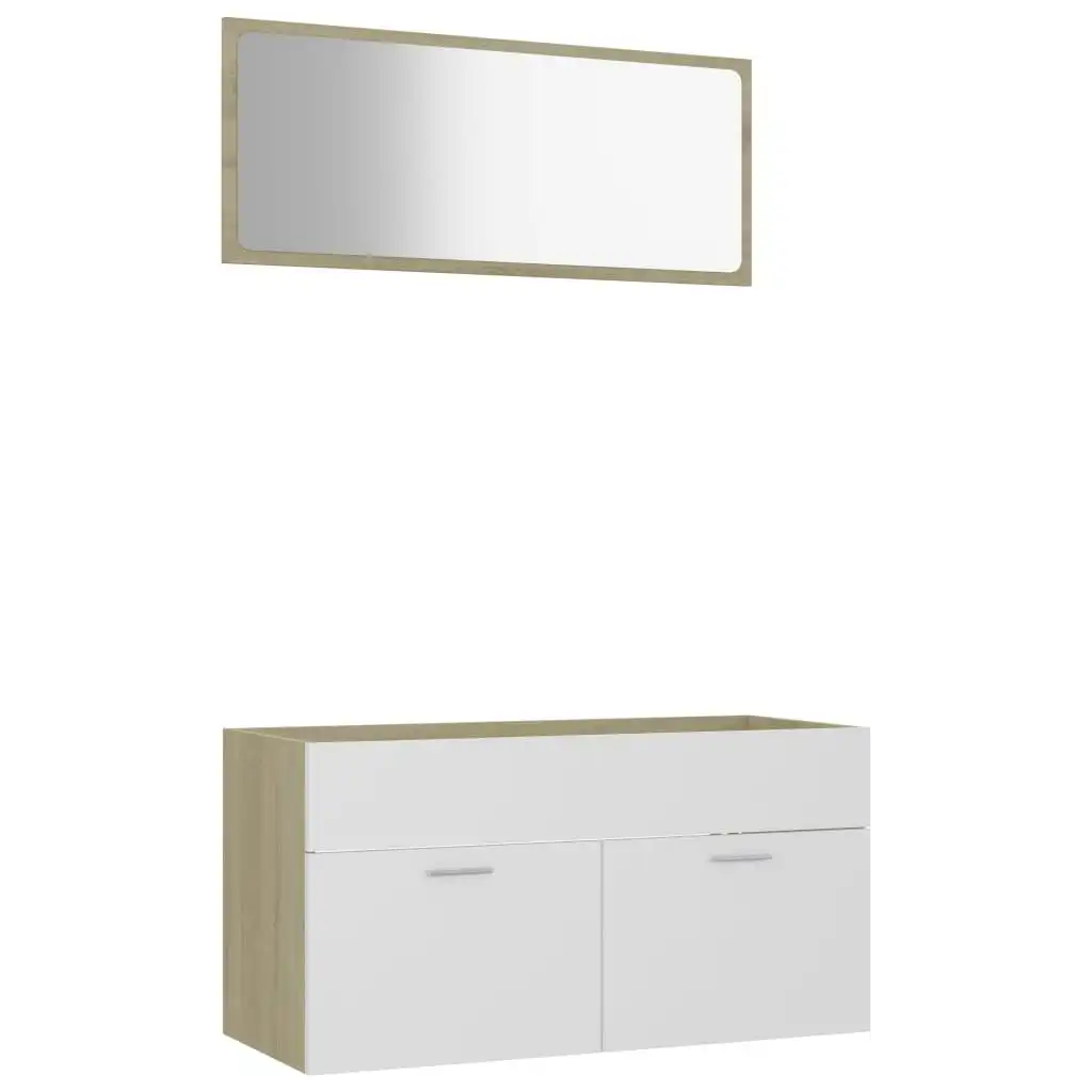 2 Piece Bathroom Furniture Set White and Sonoma Oak Engineered Wood 804805