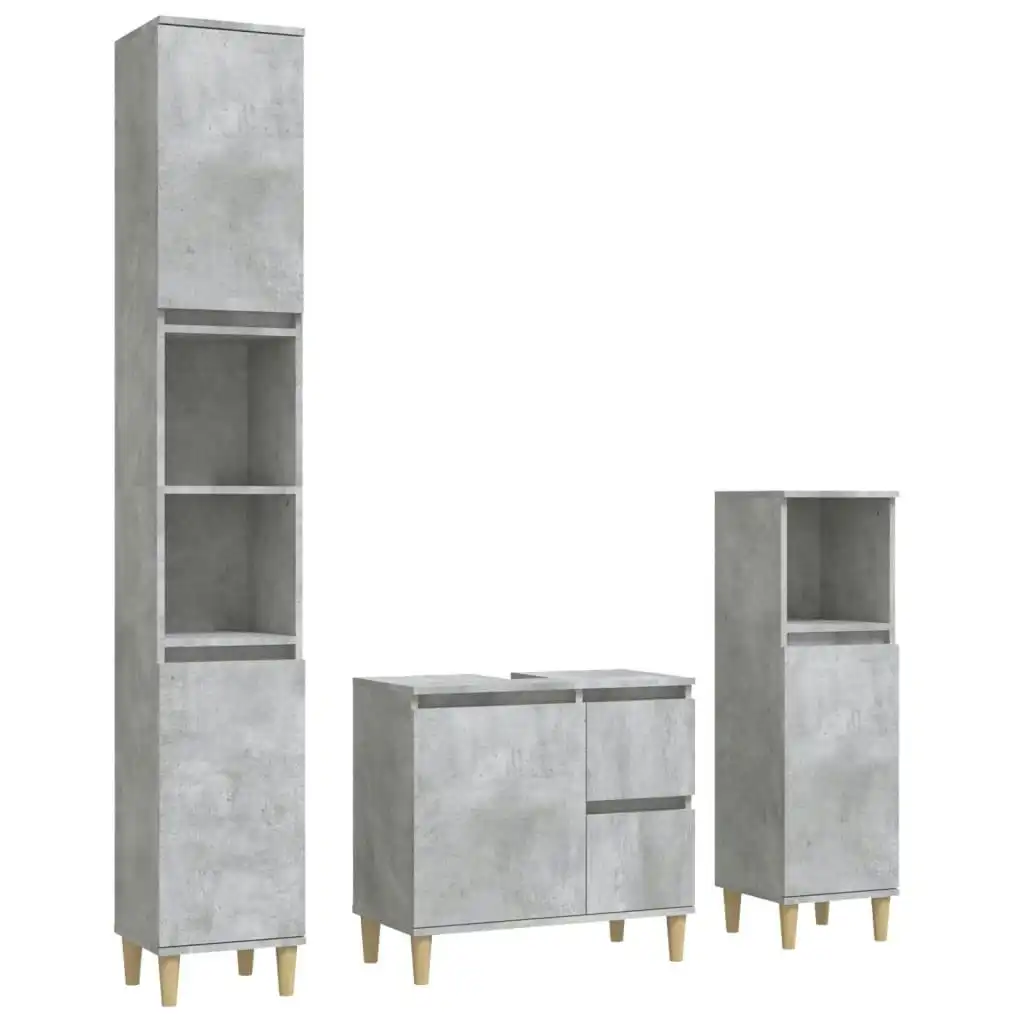 3 Piece Bathroom Cabinet Set Concrete Grey Engineered Wood 3185539