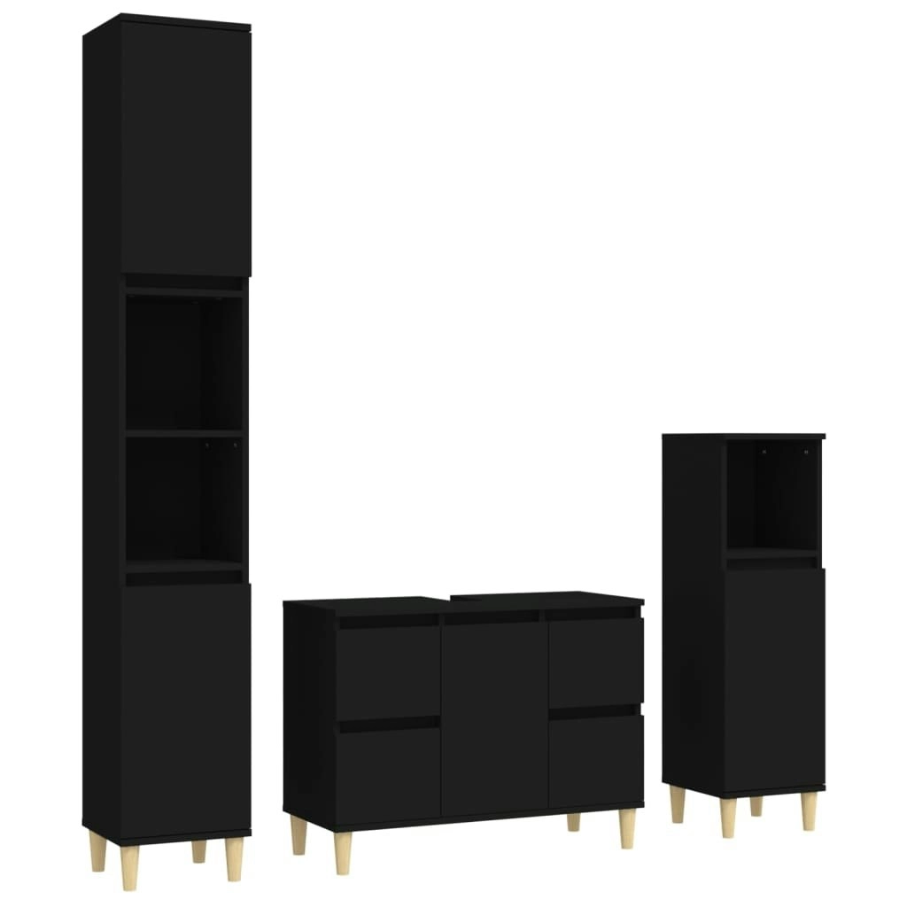 3 Piece Bathroom Furniture Set Black Engineered Wood 3185598