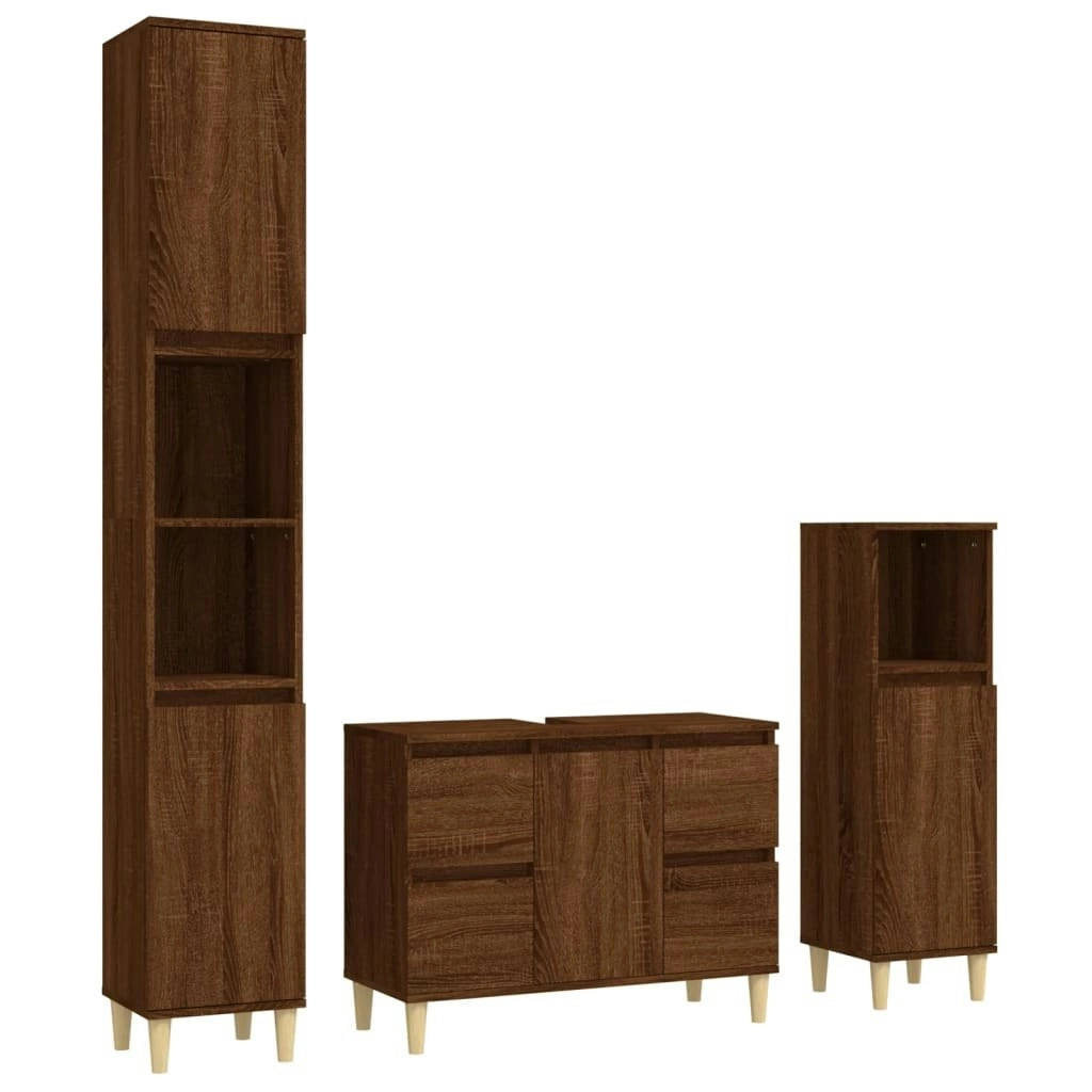 3 Piece Bathroom Furniture Set Brown Oak Engineered Wood 3185604