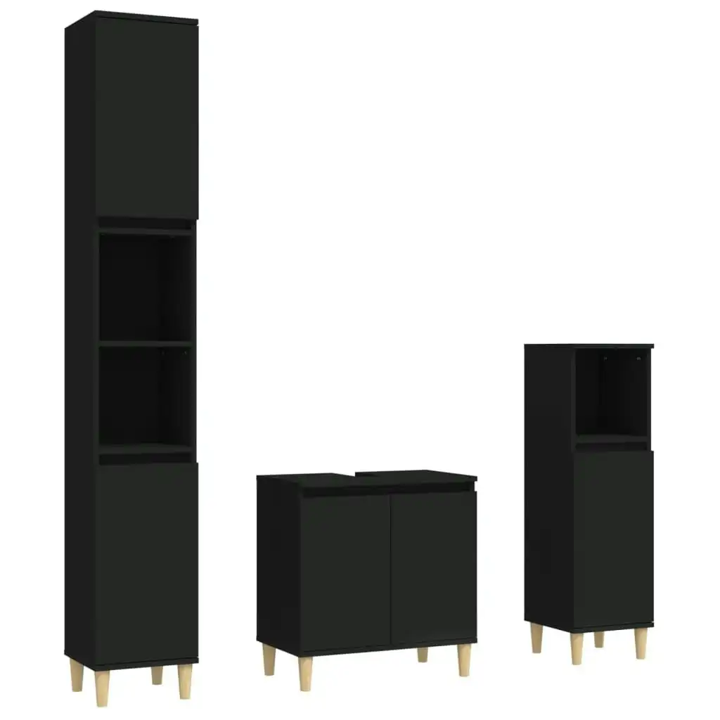 3 Piece Bathroom Furniture Set Black Engineered Wood 3185582