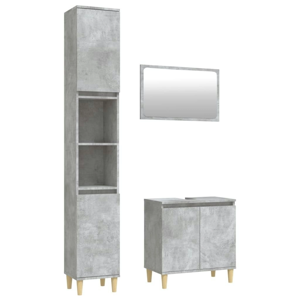 3 Piece Bathroom Furniture Set Concrete Grey Engineered Wood 3185663