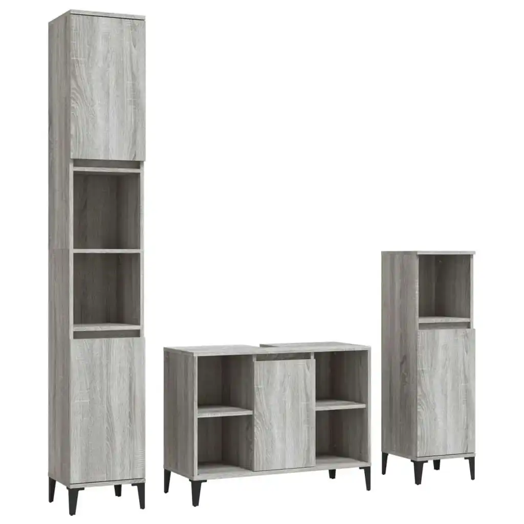 3 Piece Bathroom Furniture Set Grey Sonoma Engineered Wood 3185627