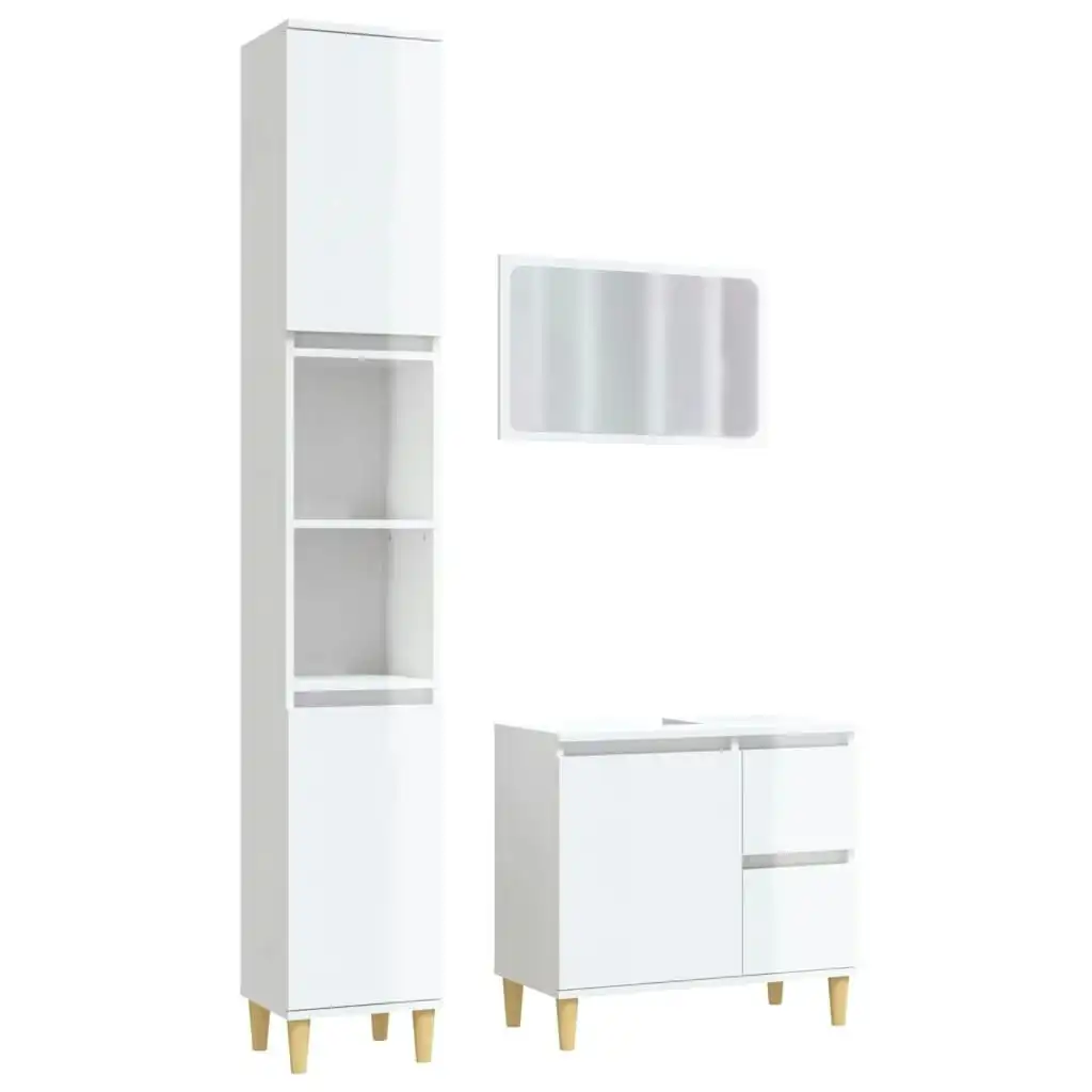 3 Piece Bathroom Furniture Set High Gloss White Engineered Wood 3185573