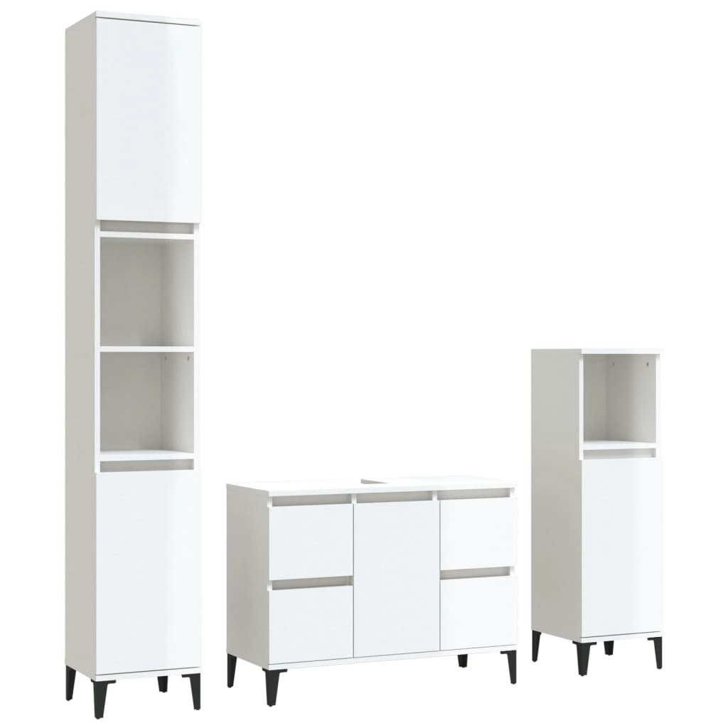 3 Piece Bathroom Furniture Set High Gloss White Engineered Wood 3185607