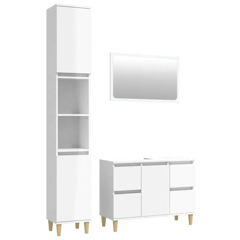 3 Piece Bathroom Furniture Set High Gloss White Engineered Wood 3185671