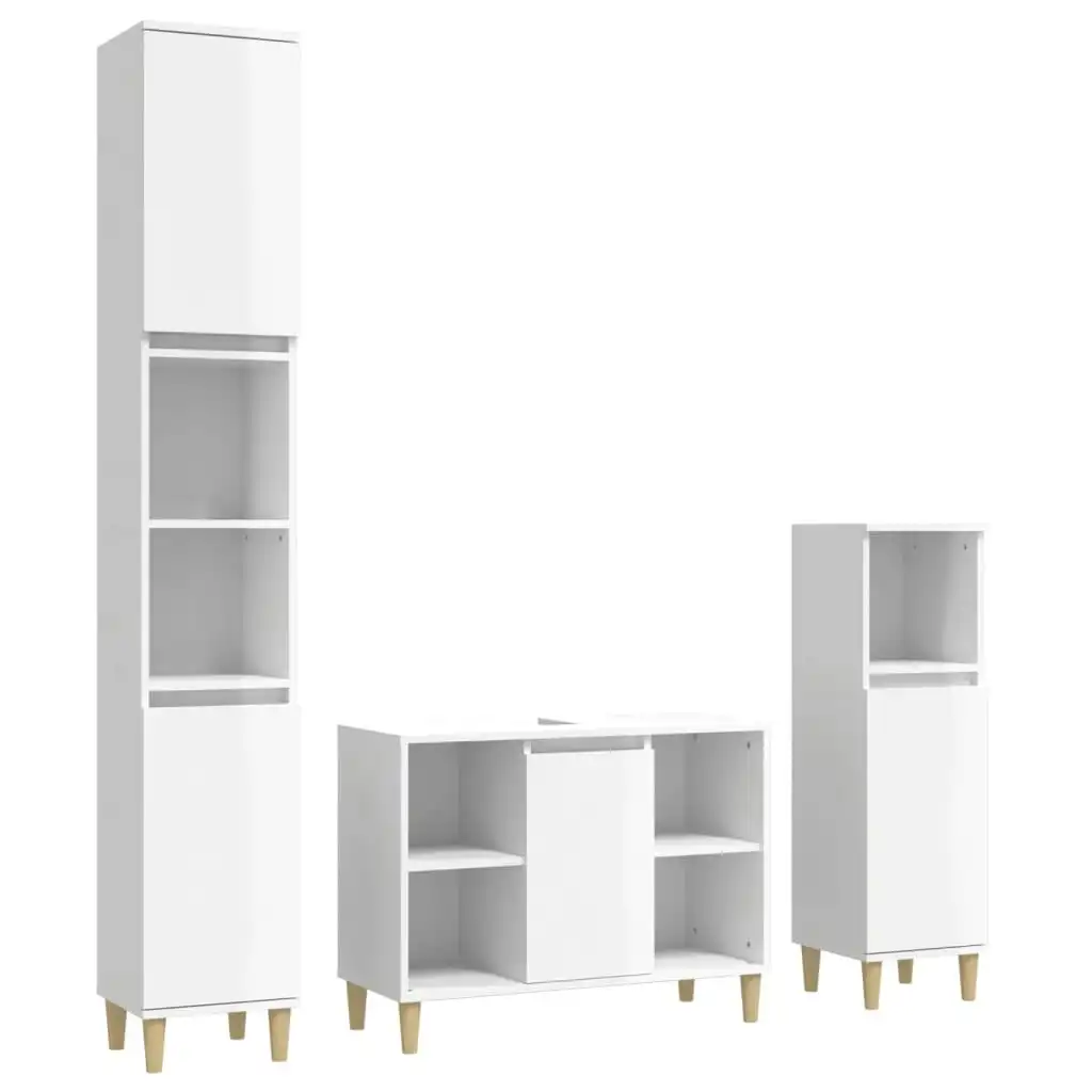 3 Piece Bathroom Furniture Set High Gloss White Engineered Wood 3185615