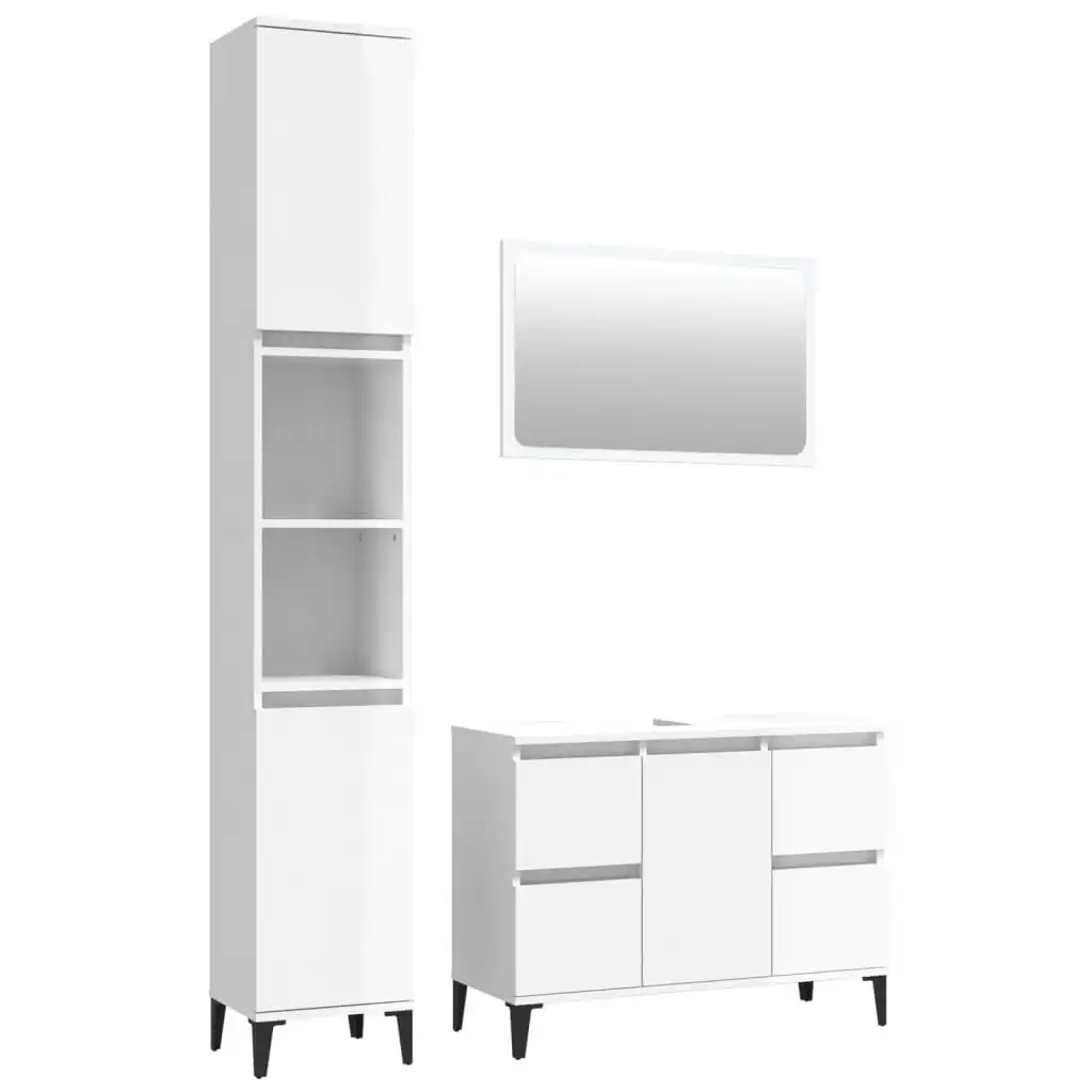 3 Piece Bathroom Furniture Set High Gloss White Engineered Wood 3185676