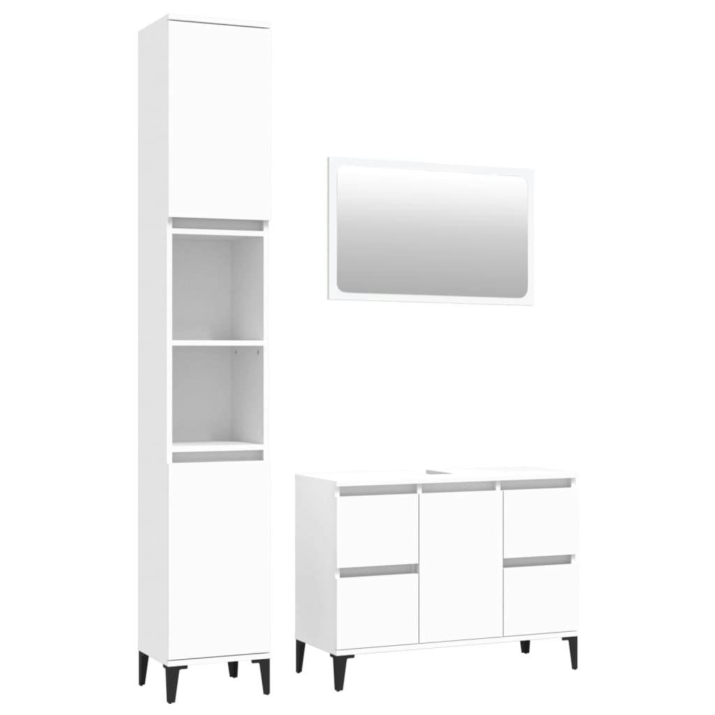 3 Piece Bathroom Furniture Set White Engineered Wood 3185674