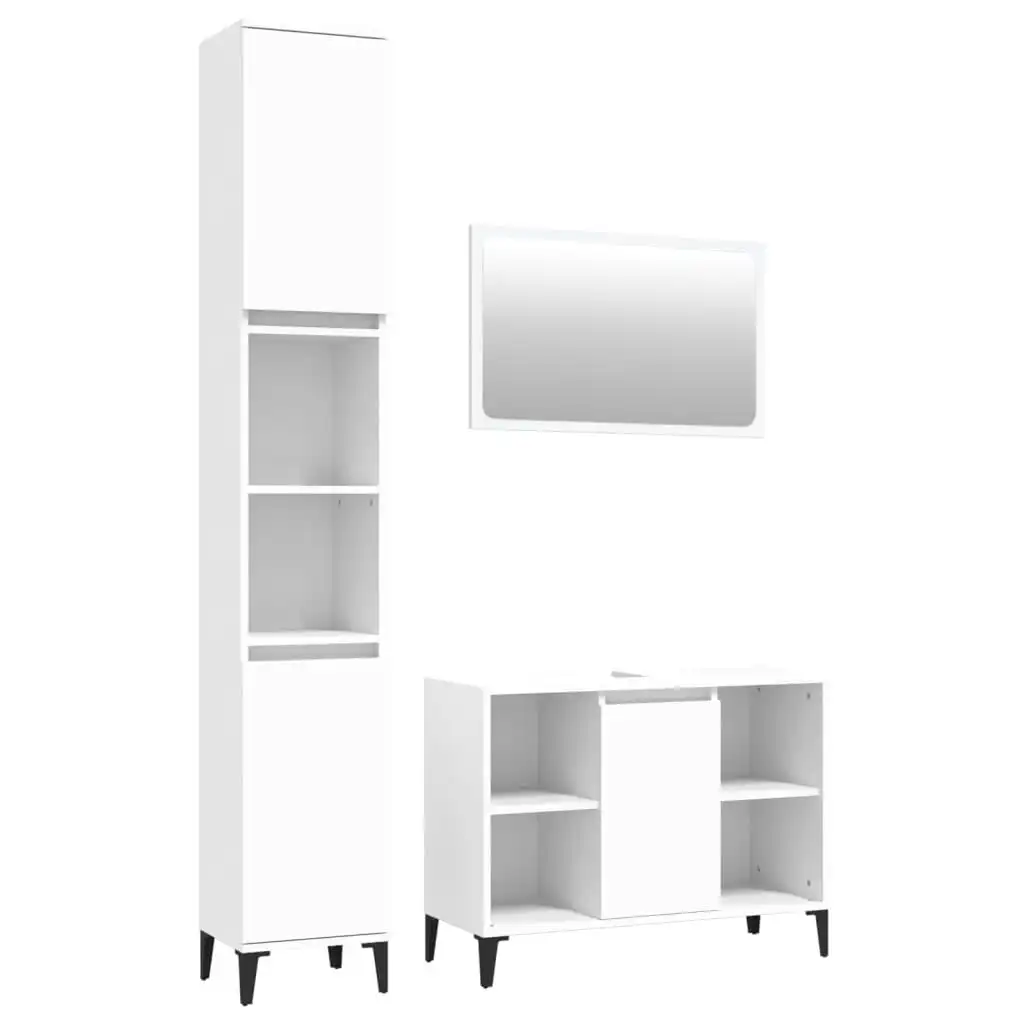 3 Piece Bathroom Furniture Set White Engineered Wood 3185684