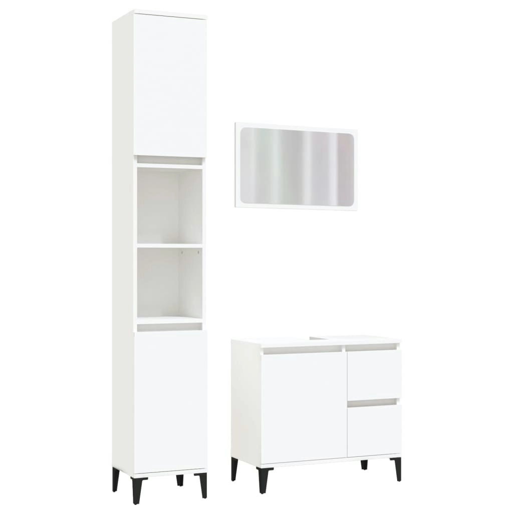 3 Piece Bathroom Furniture Set White Engineered Wood 3185576