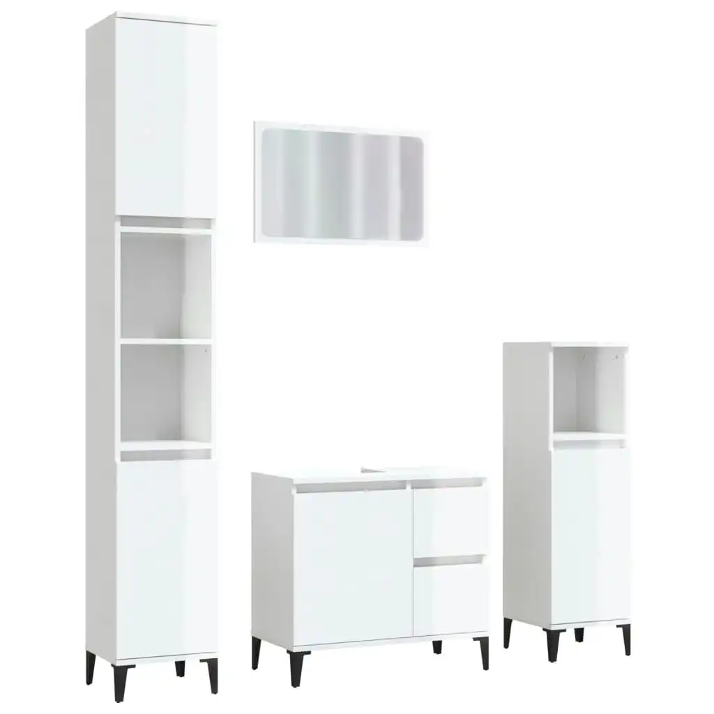 4 Piece Bathroom Furniture Set High Gloss White Engineered Wood 3185558