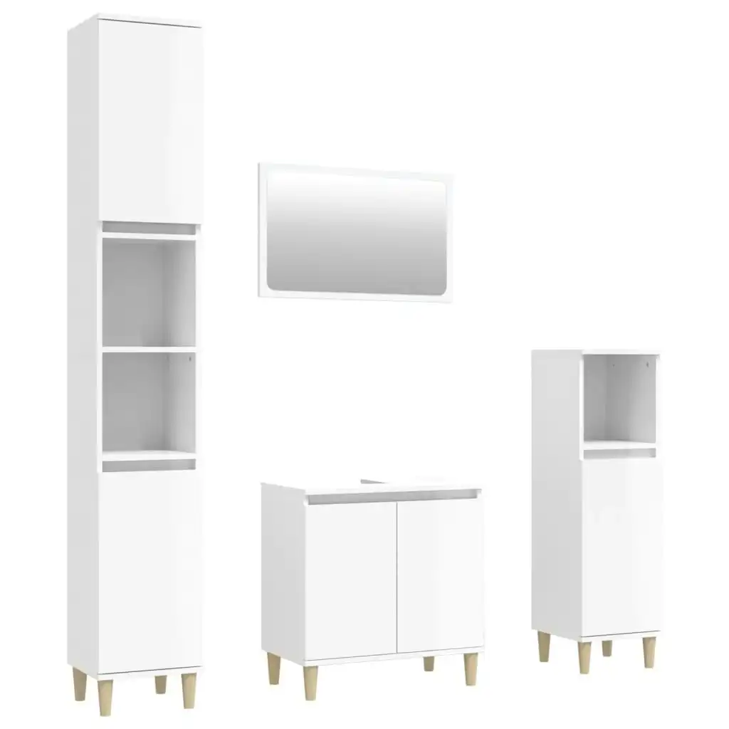 4 Piece Bathroom Furniture Set High Gloss White Engineered Wood 3185631