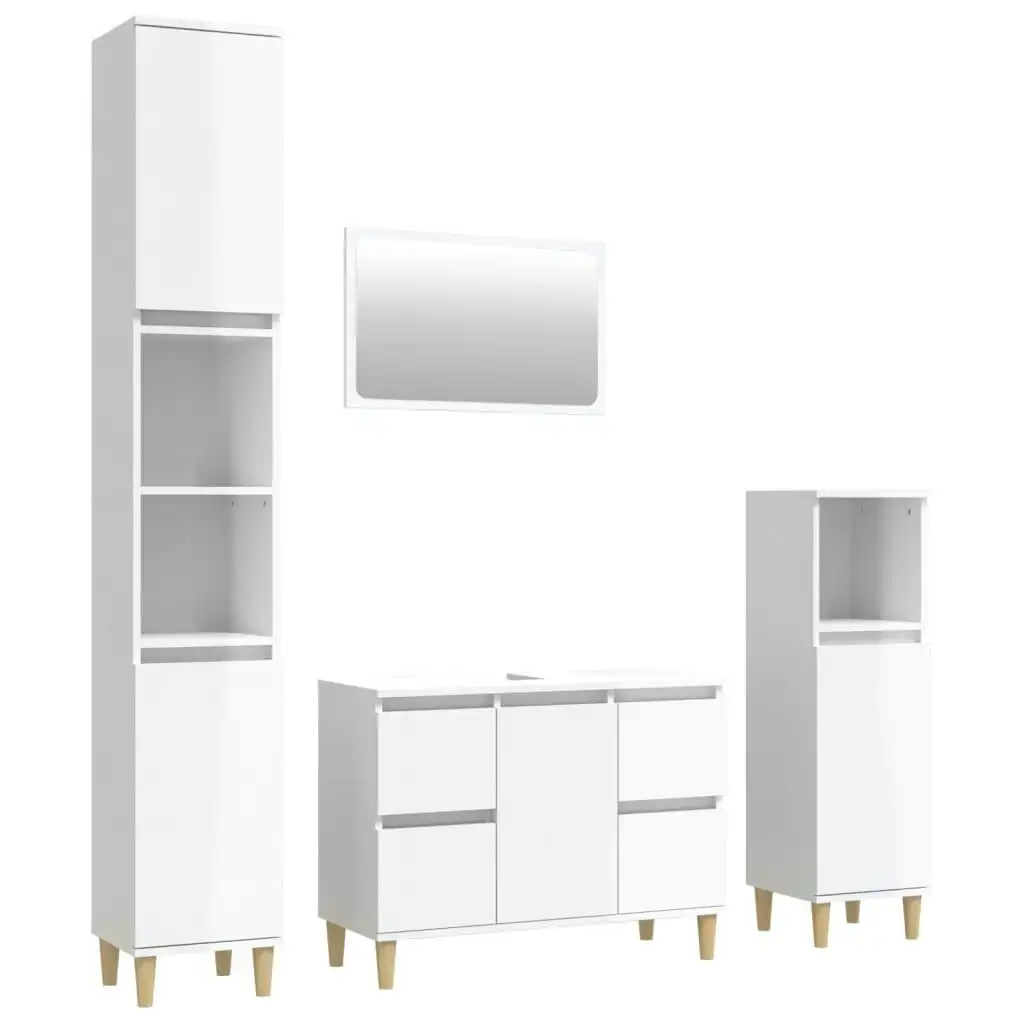 4 Piece Bathroom Furniture Set High Gloss White Engineered Wood 3185641