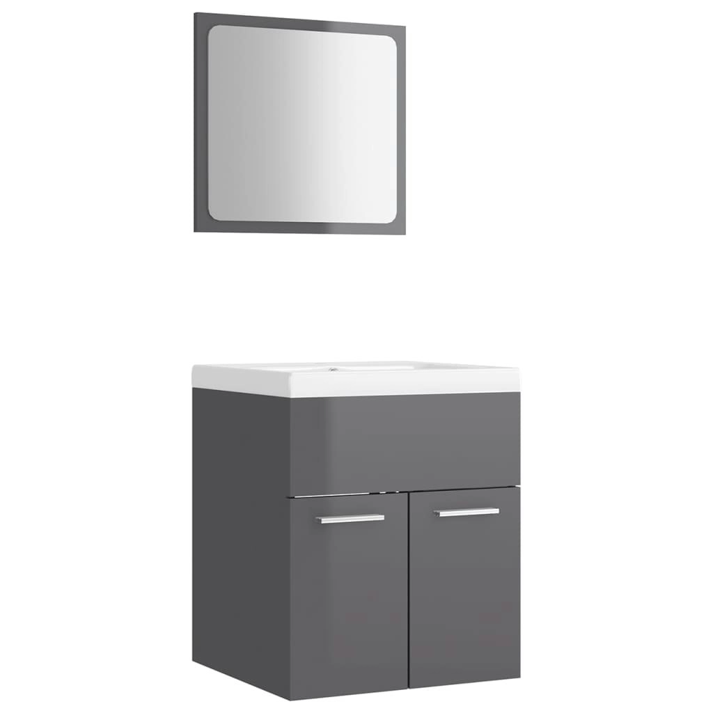 Bathroom Furniture Set High Gloss Grey Engineered Wood 3070864