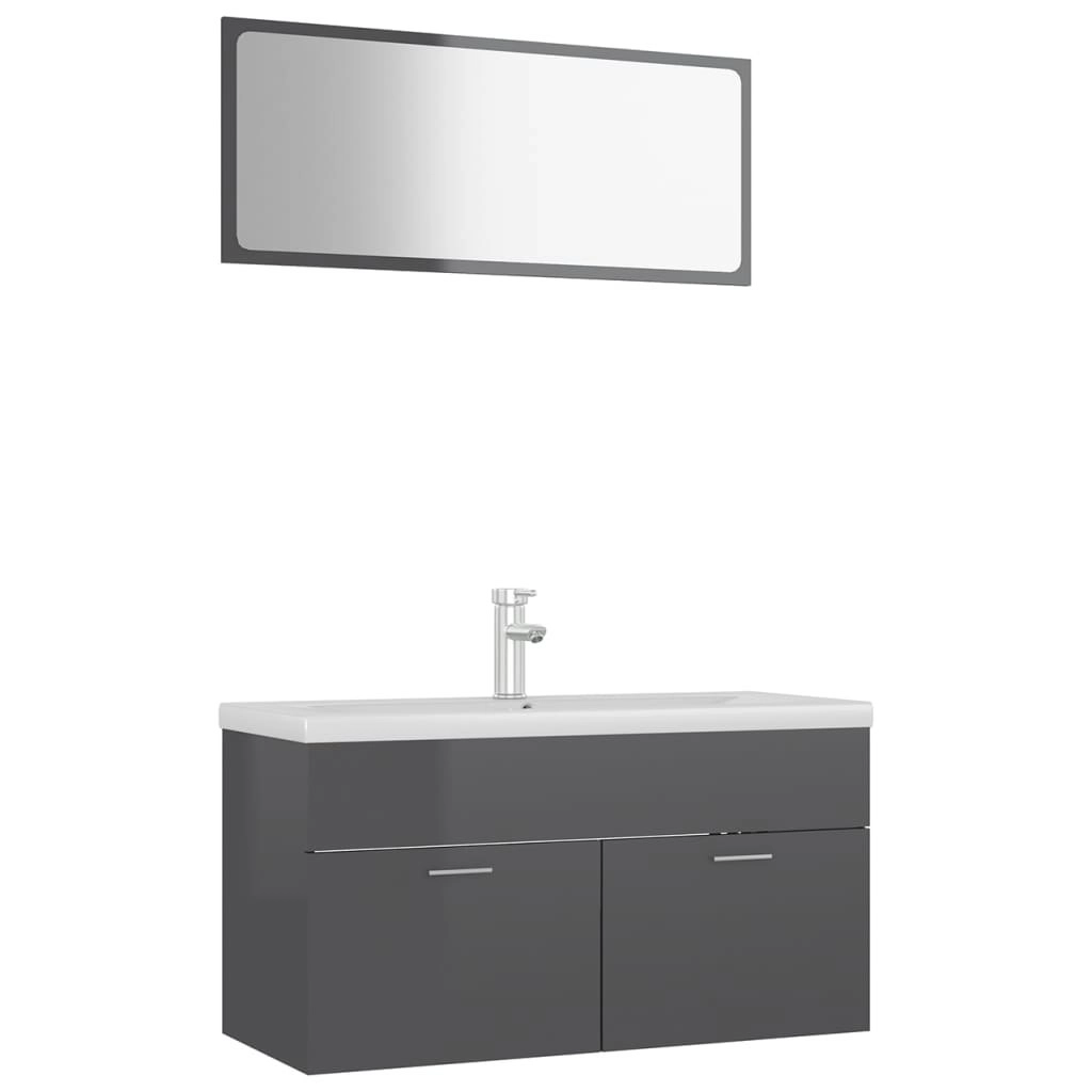 Bathroom Furniture Set High Gloss Grey Engineered Wood 3070891