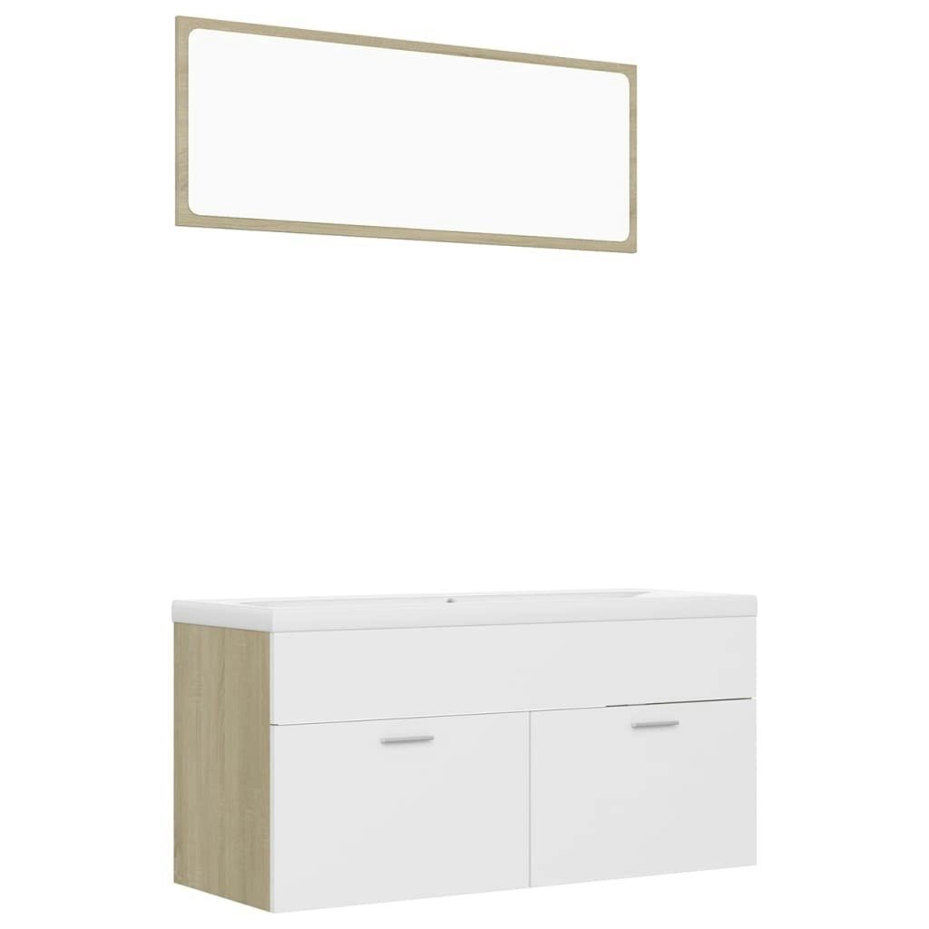 Bathroom Furniture Set White and Sonoma Oak Engineered Wood 3070897