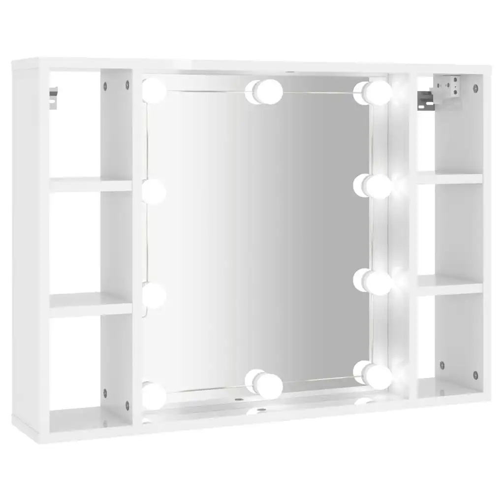 Mirror Cabinet with LED High Gloss White 76x15x55 cm 808861