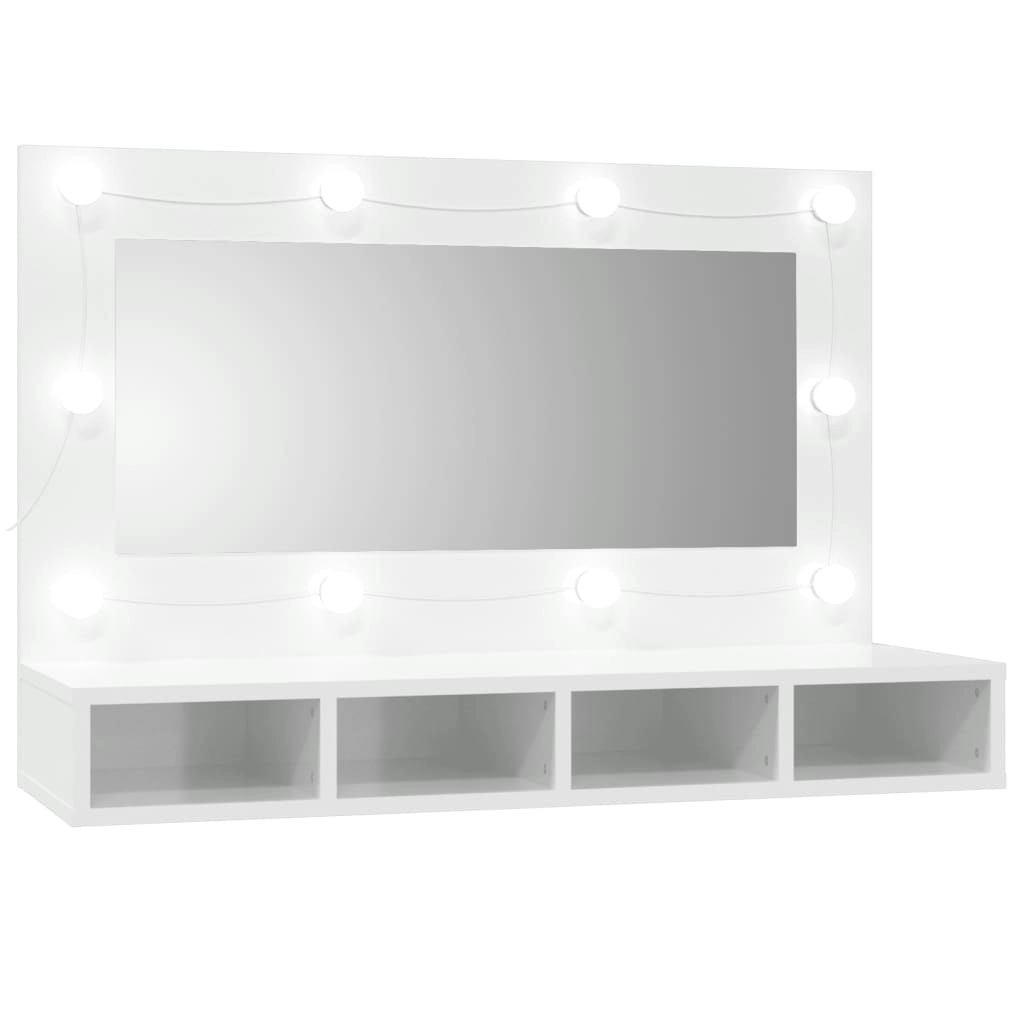 Mirror Cabinet with LED High Gloss White 90x31.5x62 cm 808897