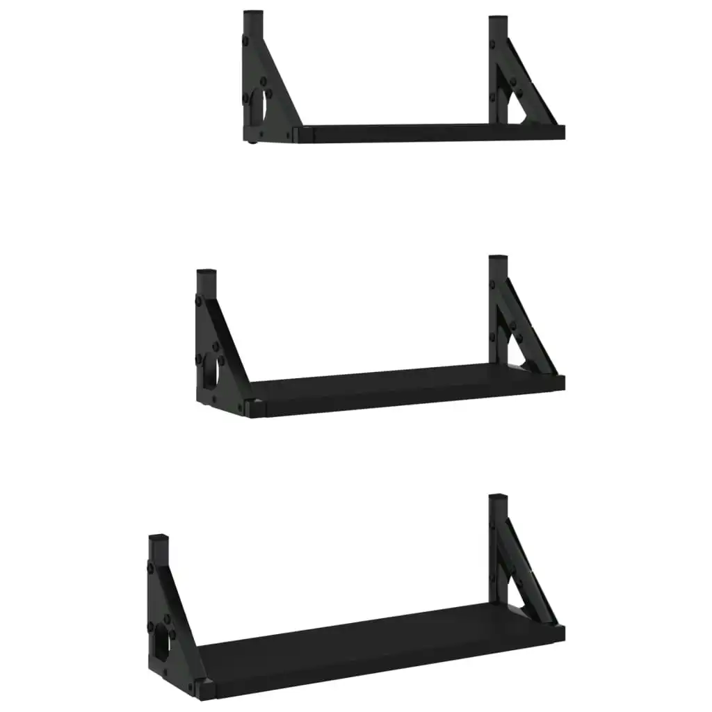 3 Piece Wall Shelf Set Black Engineered Wood 836318