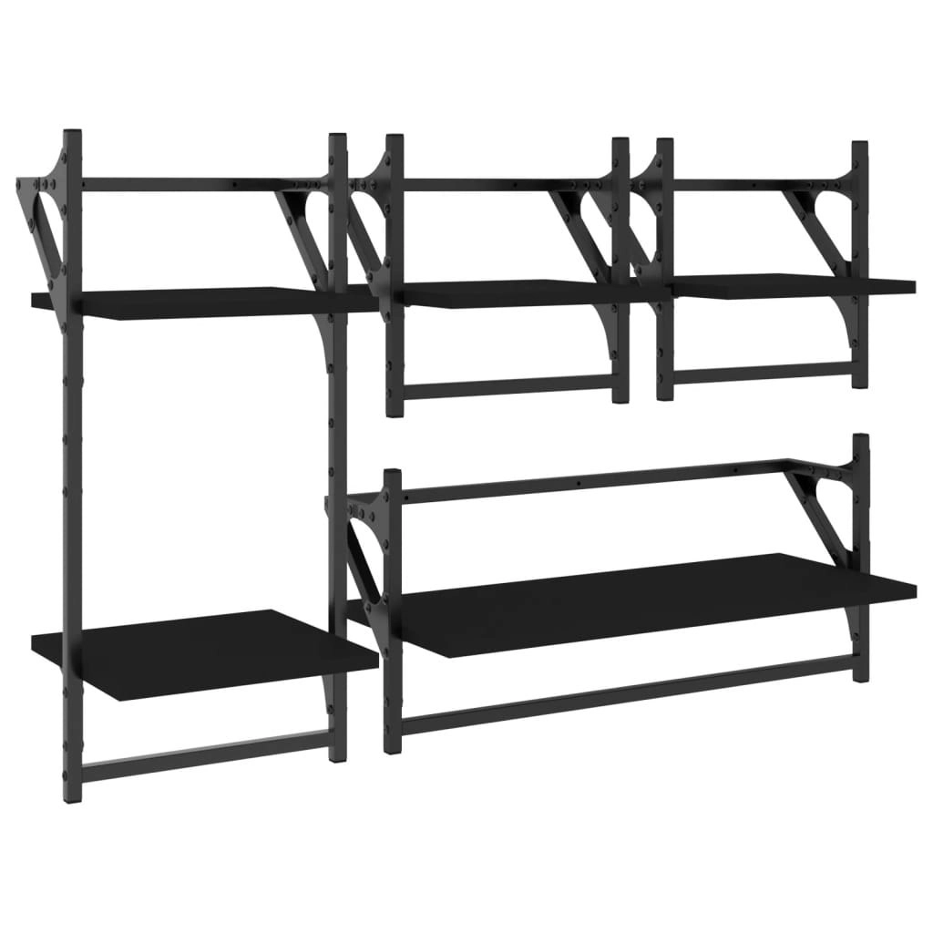 4 Piece Wall Shelf Set with Bars Black Engineered Wood 836263