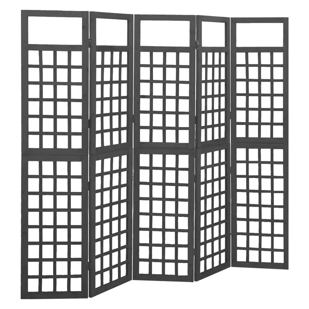 5-Panel Room Divider/Trellis Solid Fir Wood Black 201.5x180 cm 316484