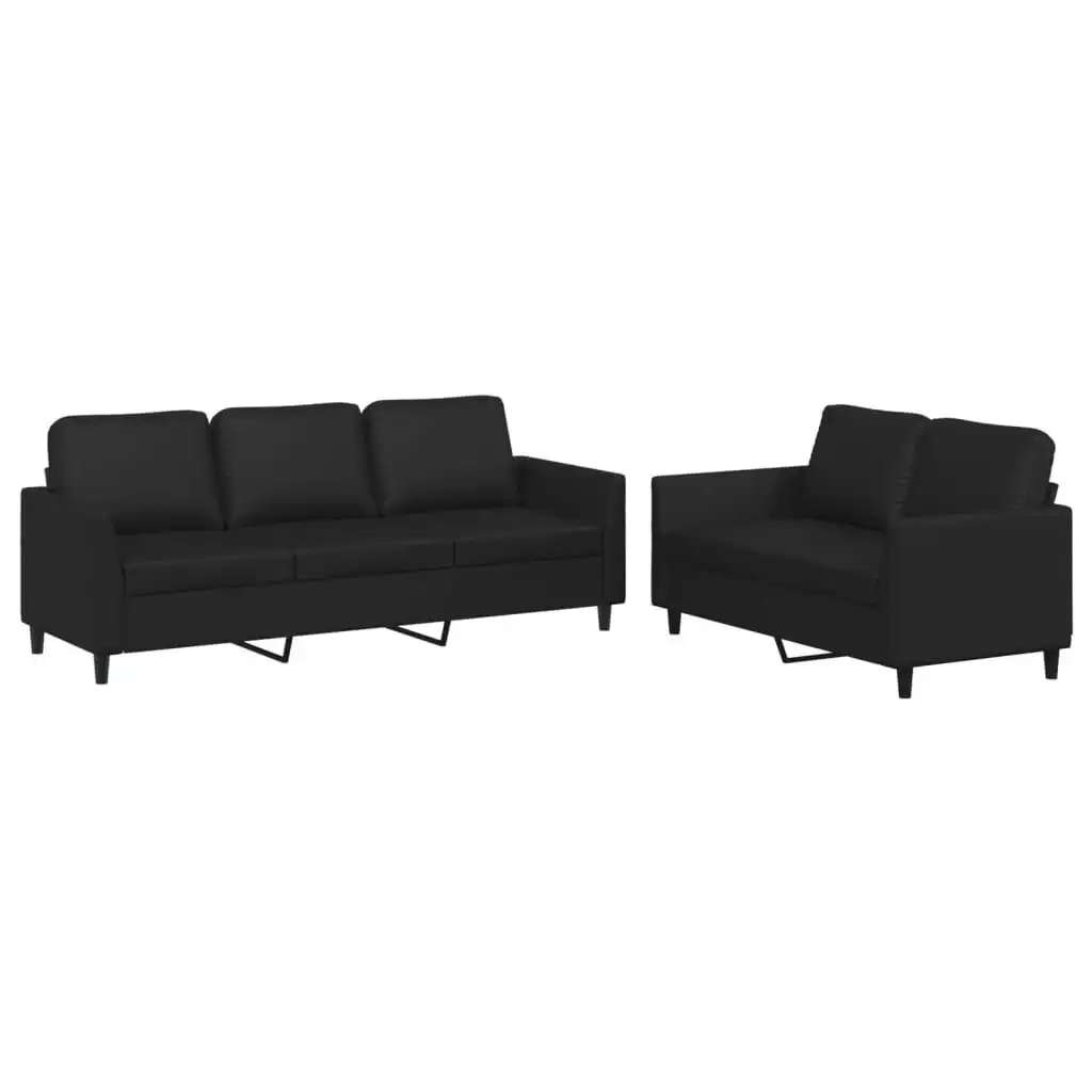 2 Piece Sofa Set with Cushions Black Faux Leather 3201760